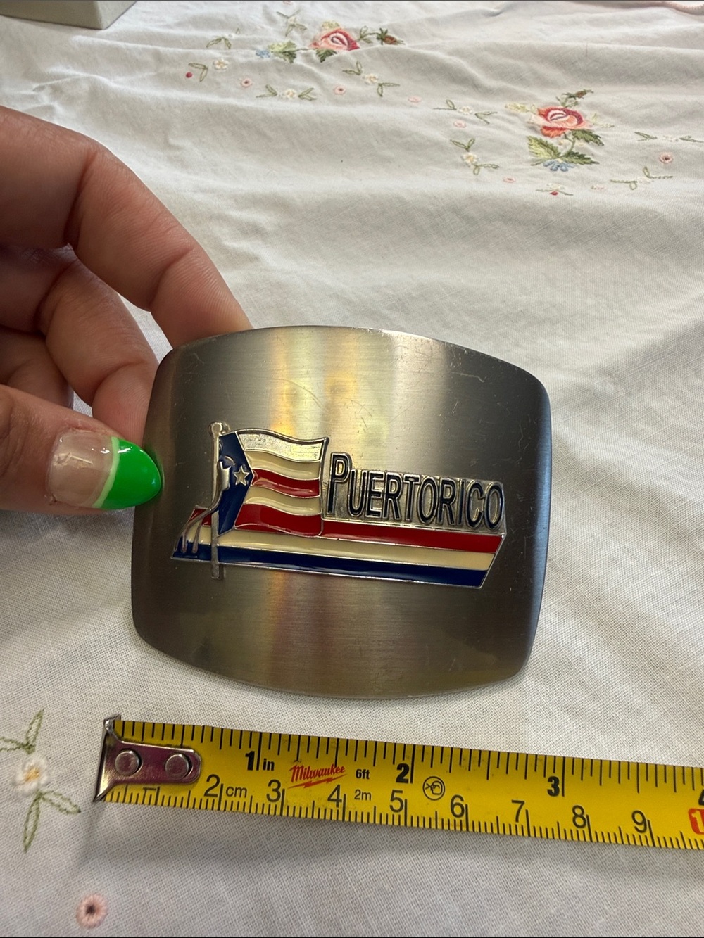 Puerto Rico Flag Stainless Steel Belt Buckle - Silver
